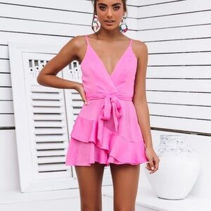 Barbie Pink Tie Satin Romper